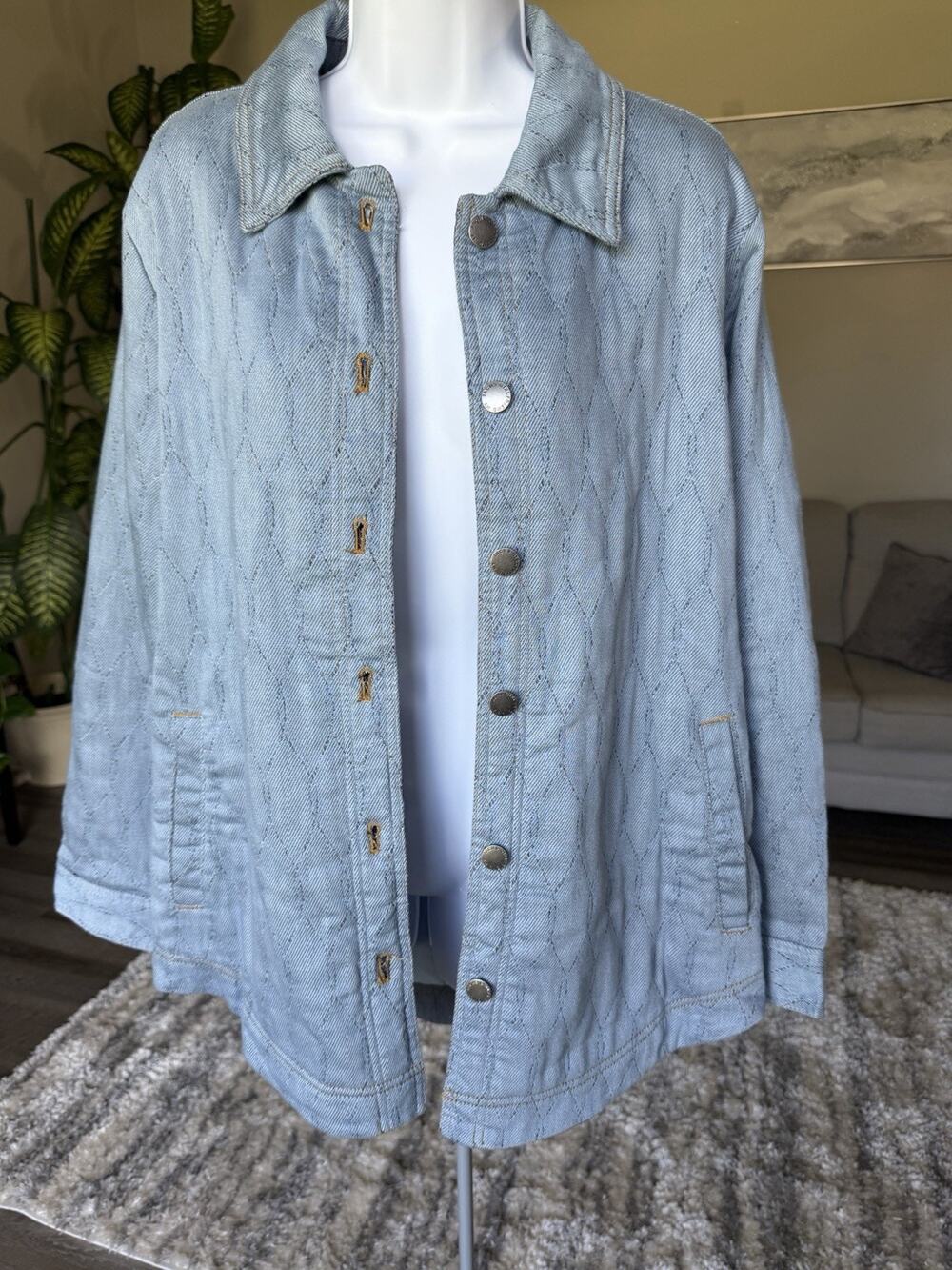 Jachs Girlfriend Jacket Women’s M Quilted Chore Style Blue Button Up Casual-1071